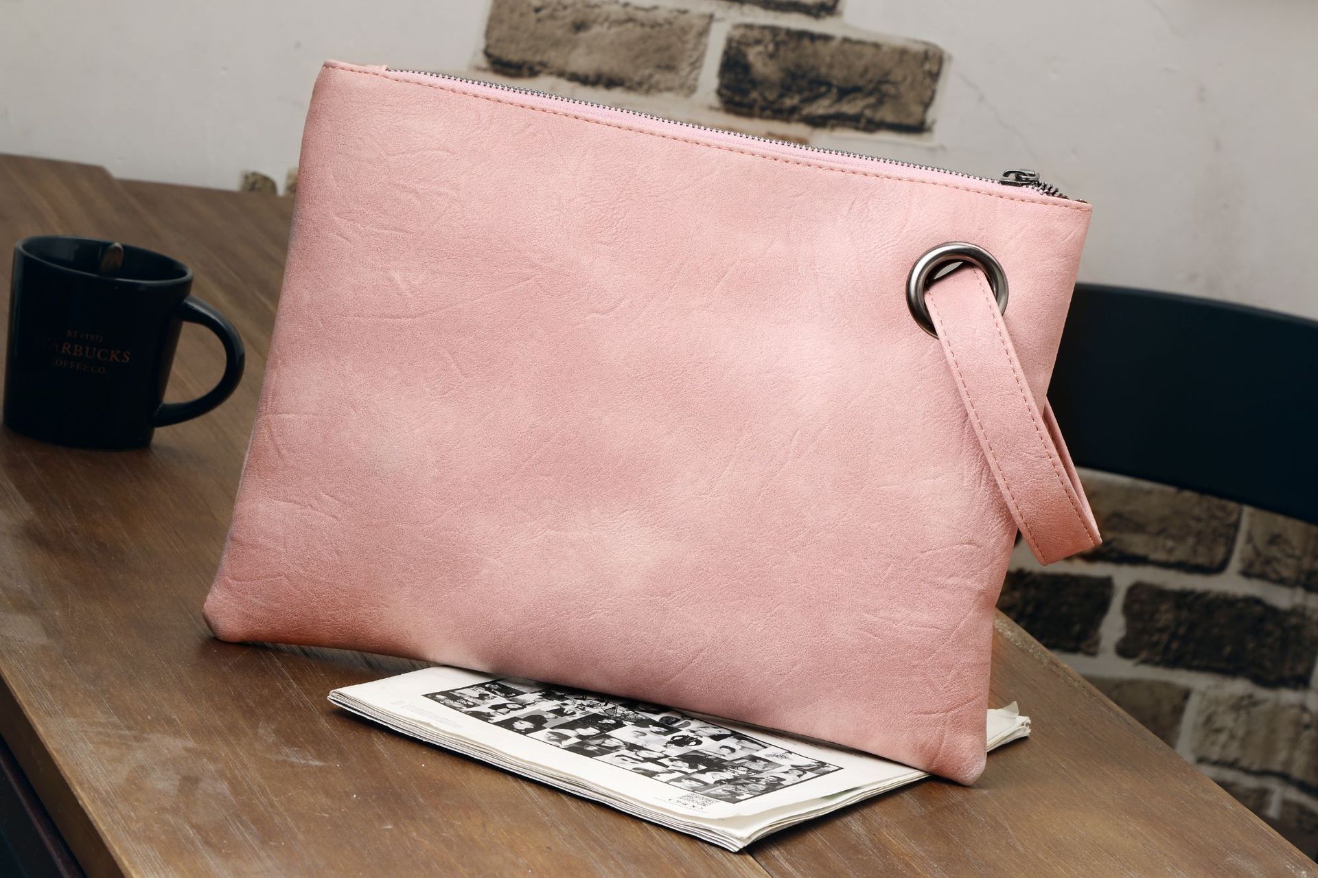 Bolso de mano con cremallera y mango de anillo para mujer, Cartera de mano de piel sintética de estilo Vintage de gran capacidad,: Rosa