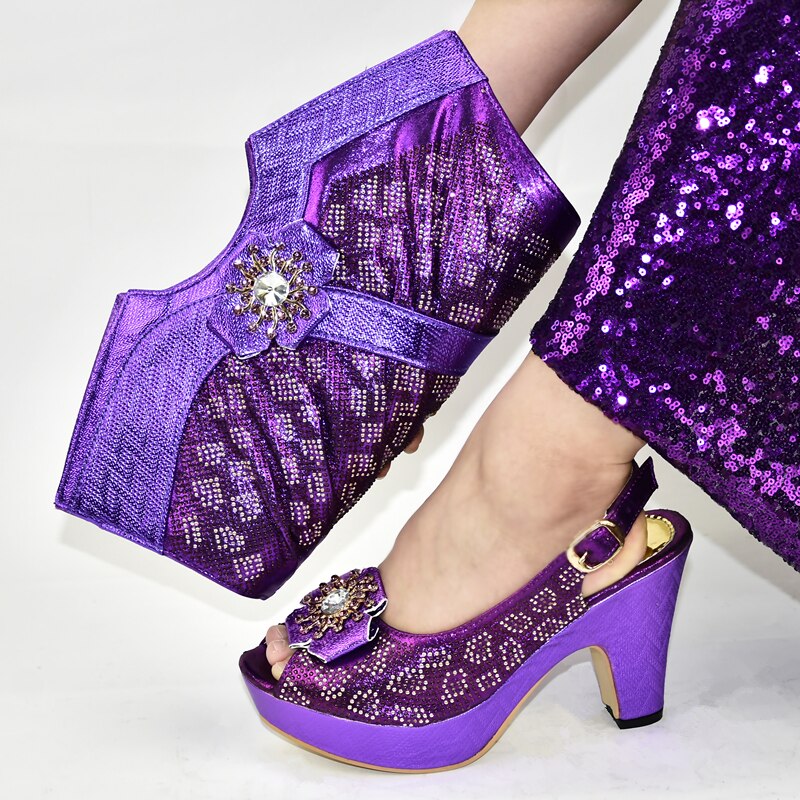 Italian Shoes with Matching Bags for Wedding Italy Red Color African Matching Shoes and Bags Italian In Women Wedding Shoe: Purple / 8.5
