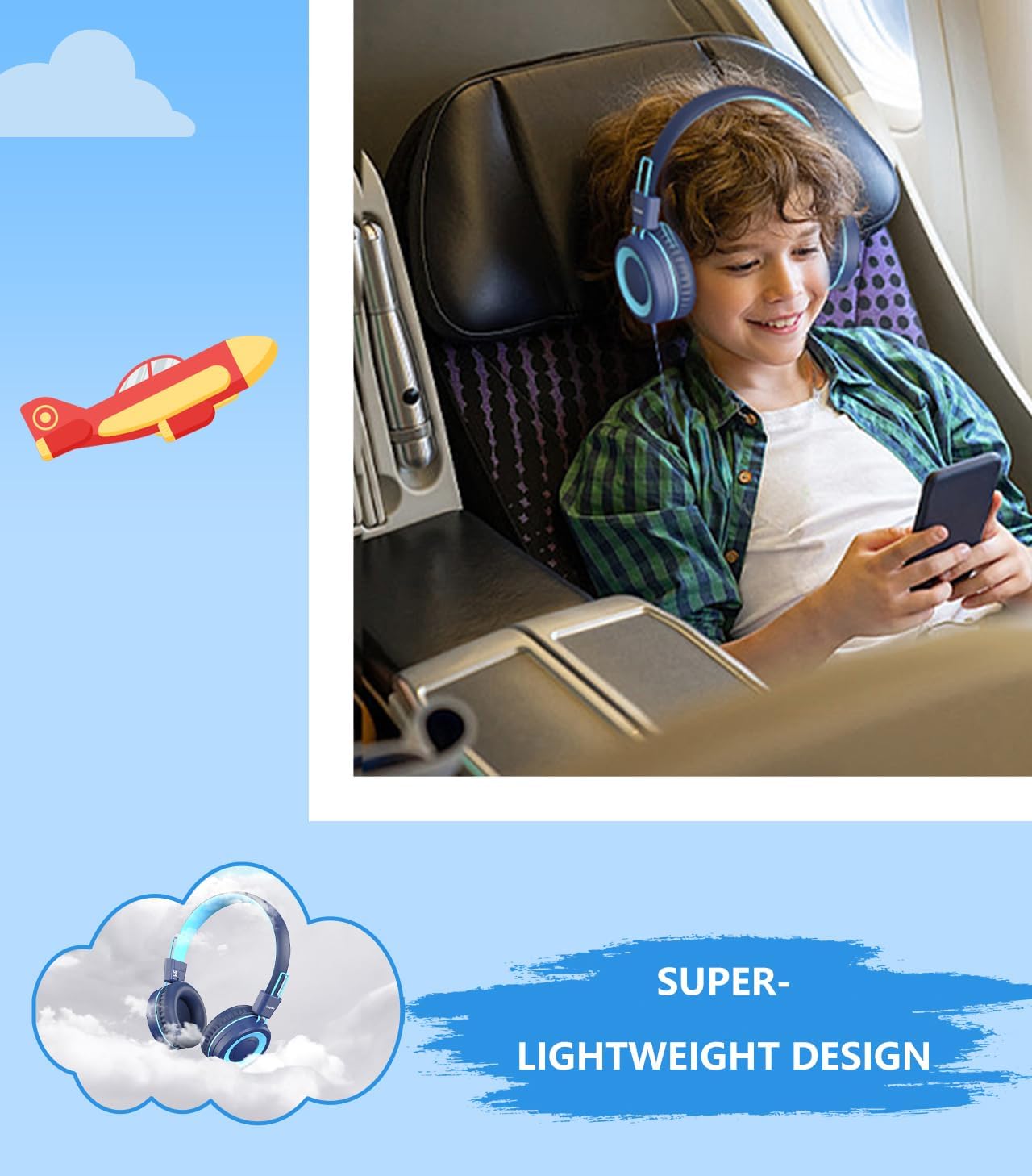 Upgrade USB Type C Kids Headphone for School, 94dB Safe Volume Limited, HD Stereo Sound, Foldable Lightweight On-Ear Headphones