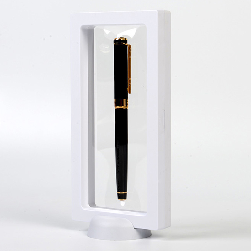 Floating Frame Shadow Box Jewelry Display Protection Commemorative Coin Holder: White