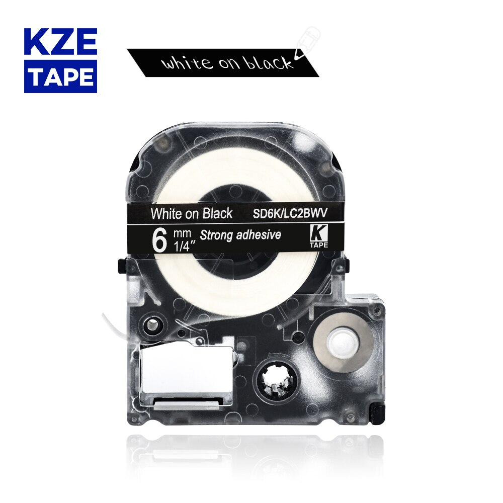 6mm 1pcs Multicolor SS6KW SC6YW SC6RW SD6K ST6KW Label Tapes for Epson Label Printer for KingJim label maker LW-300 LW400: white on black