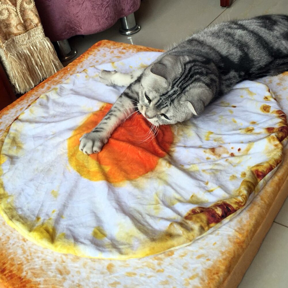 Gato cómoda para cama de perro para dormir, manta de franela suave y cálida para gatos, pan tostado y huevo escalfado, funda de alfombrilla estampada para mascotas, 1 Uds.
