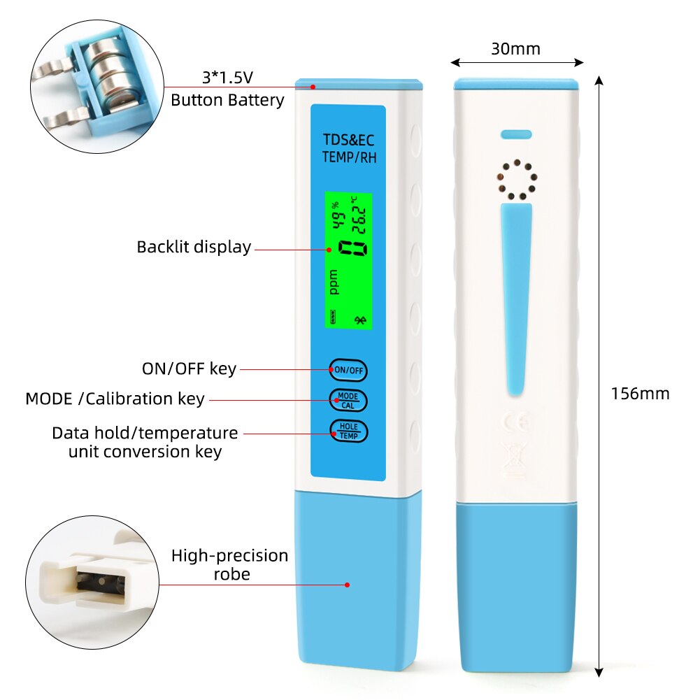 Multifunction Temp Humidity TDS EC Meter BlueTooth Digital Water Tester APP Online Smart Monitor for Aquarium Laboratory