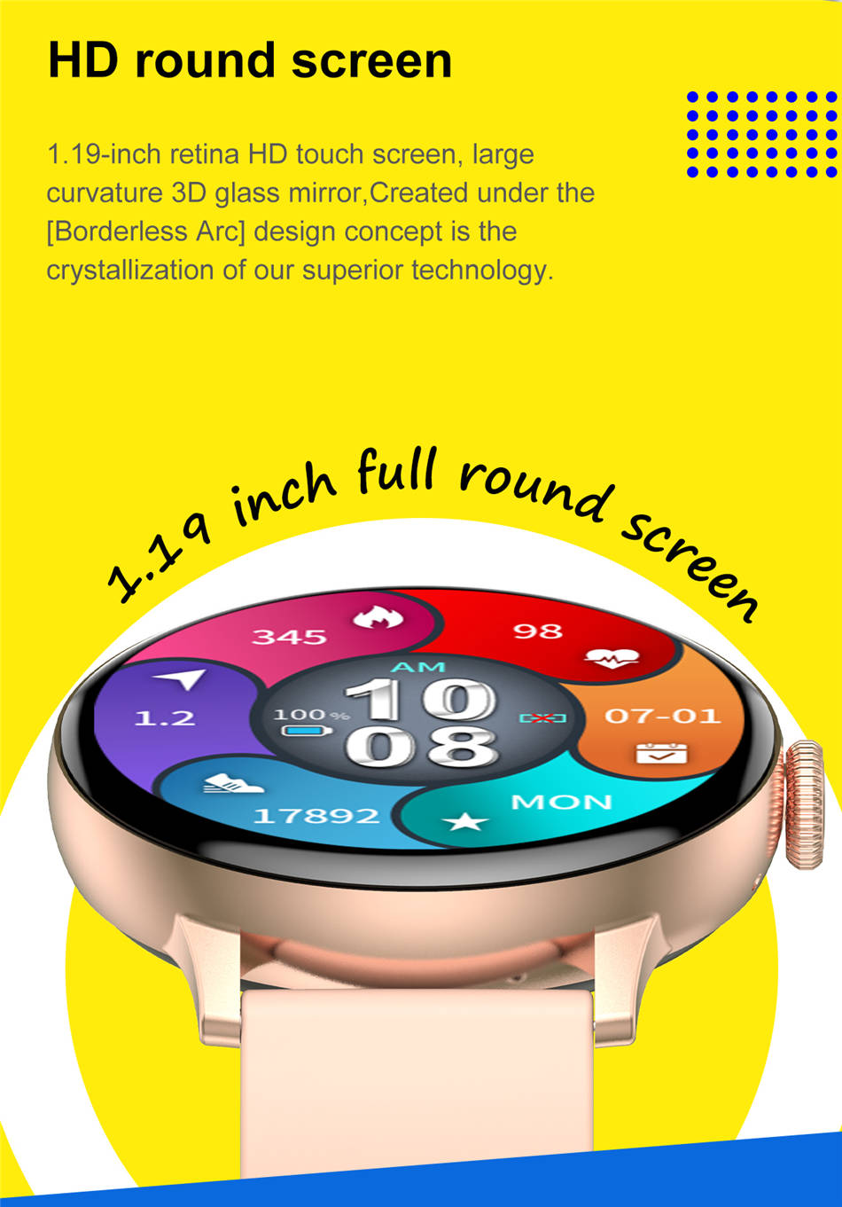 Smartwatch für damen , dt2 1.19 zoll-runddisplay, bluetooth-anruffunktion, herzfrequenzmesser, fitness-tracker für android und ios
