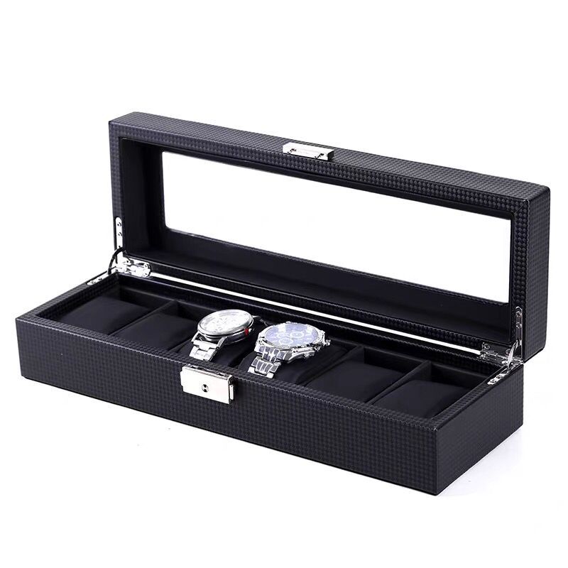 3/6/12 slots kulfiber urboks læder sort ur display box med lås herre ure organizer