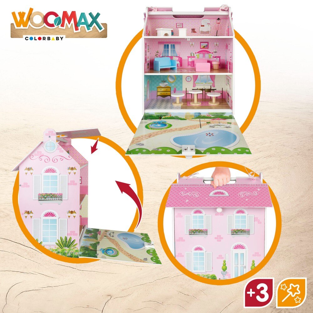 Casa de muñecas de madera Womax, Casa muñecas, Muebles para muñecas, Juguetes para niños, Muñecas para niñas, Casita de muñecas