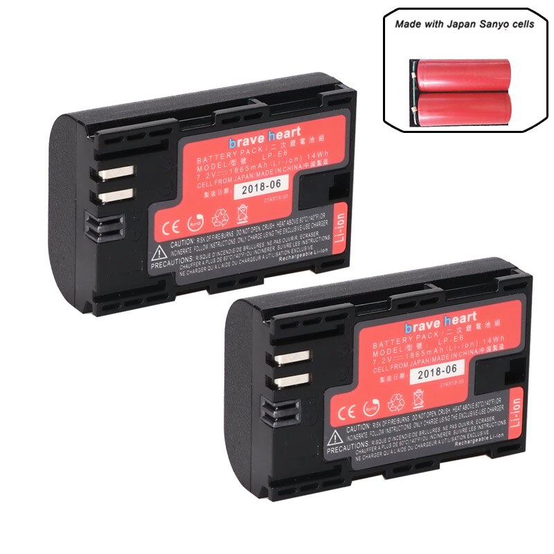 Bateria lp -e6 lp e6 lpe 6n kamera batteri japan sanyo cell + led usb dubbel laddare för canon eos 5ds r 5d mark  ii 5d 6d 7d 80d: 2 batterier