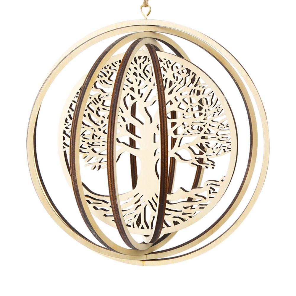 Hanging Wooden 3D Wind Spinner Garden Rotating Wind Flower Of Life Ornaments Home Garden Decoration: C