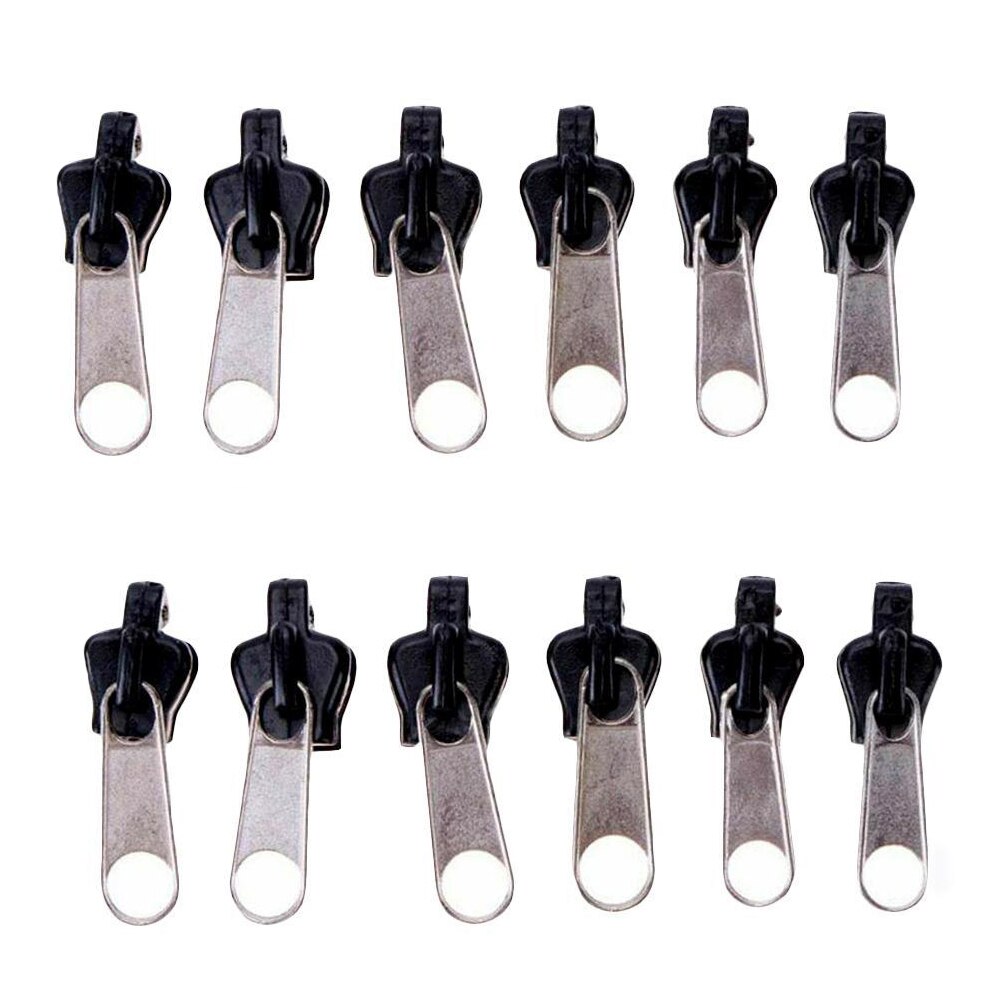 6/12Pcs Universal Instant Fix Rits Reparatie Kits Vervanging Zip Slider Tanden Rescue Ritsen Naaien kleden Rits: Black Silver 12pcs