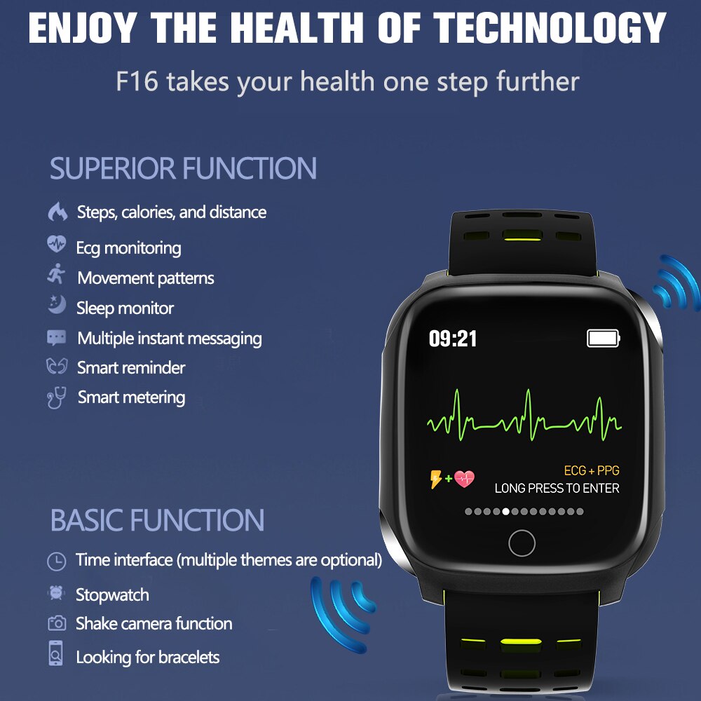 696 f16 smart armbånd ekg + ppg skridttæller alarmur smart ur mænds puls blodtryk vandtæt smart armbånd / bånd