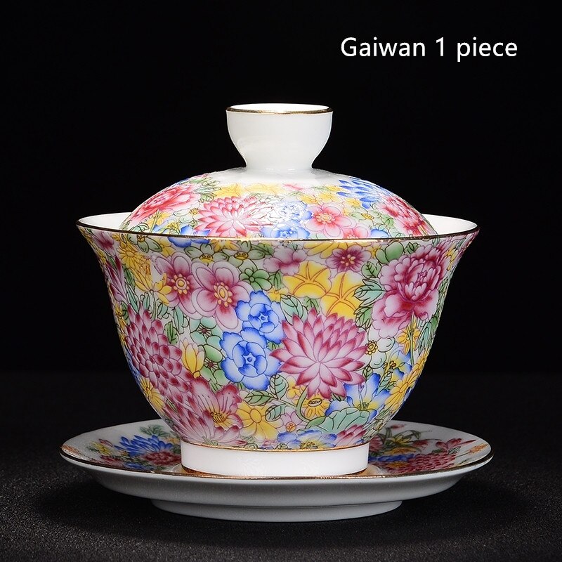 Jingdezhen Blue and White Porcelain Gaiwan Chinese Tea Set Ceramic Sancai Tea Cup Chawan Color Enamel Beautiful Lid Bowl Teaware: Gaiwan