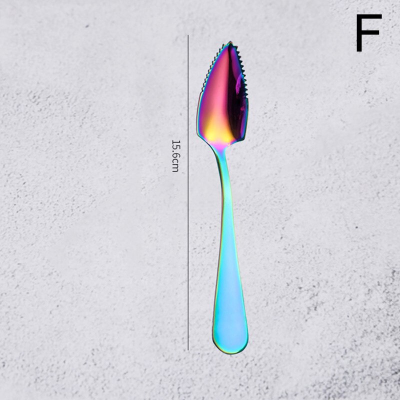 1Pcs Stainless Steel Fruit Dredger Serrated Spoons Dessert Coffee Ice Cream Spoon Stirring Teaspoons Kitchen Supplies: F