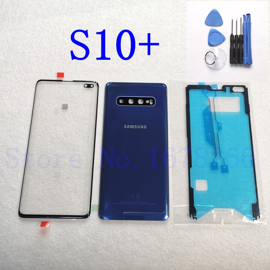 SAMSUNG Galaxy S10 Plus S10e S10 G970 G973 G975 G973F Front Touch Panel Outer Lens + Rear Battery Door Back Glass Housing Cover: S10 Plus blue