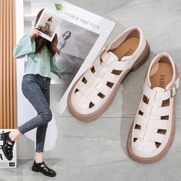 Comfort Schoenen Voor Vrouwen Ademende Platte Sandalen Pak Vrouwelijke Beige Klompen Met Hak Mary Jane Zonder Zwarte Mode Dikke Meisjes lo