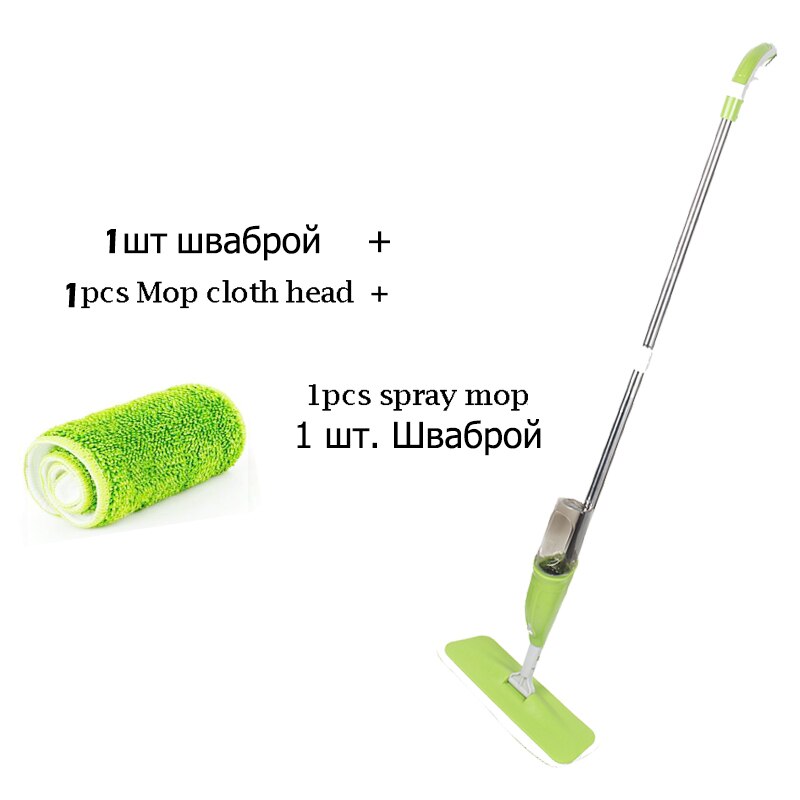 Spray Mop Magic Clean Mop Windows Wooden Floor Ceramic Tile Automatic Home kitchen Bathroom Cleaning Tools Household: Green-1cloth