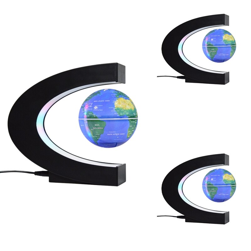 Floating Globe Magnetic Globe World Map Magnetic Levitation Globes C-Frame Led English Blue Globe for Kids