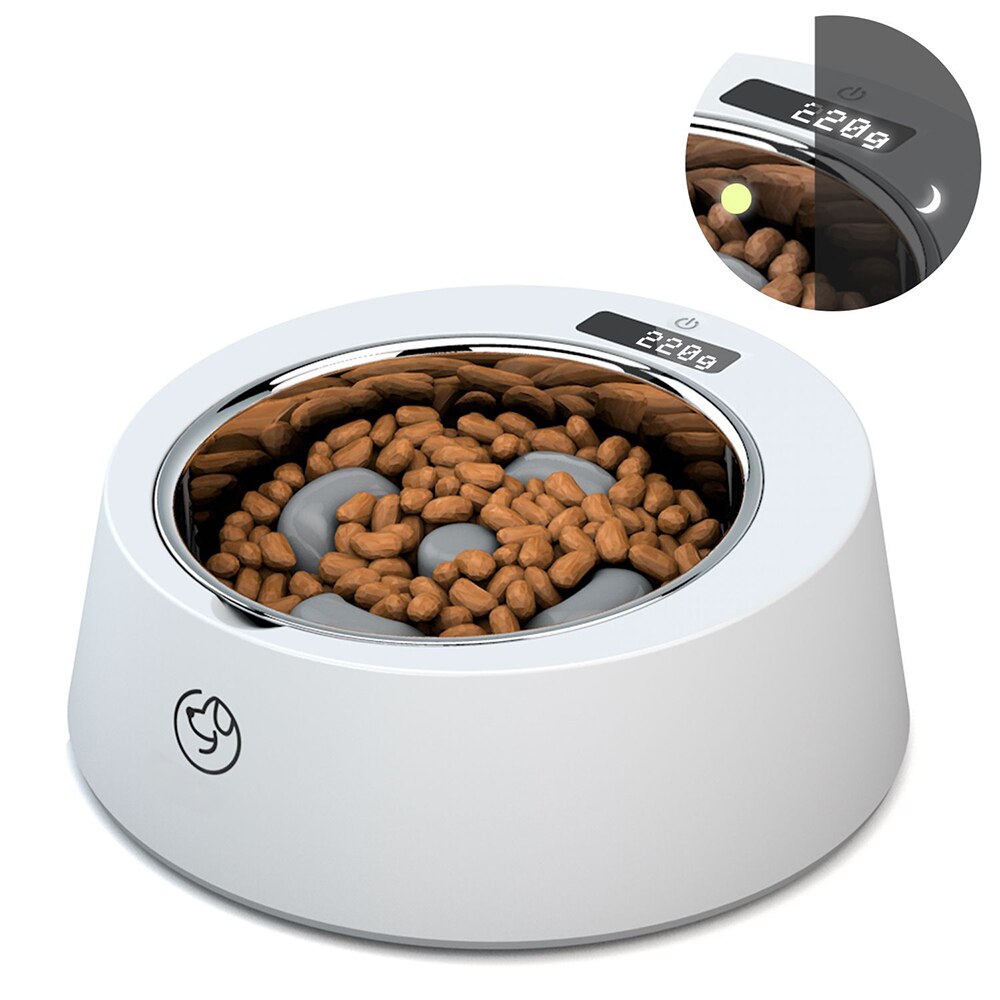 Pet Slow Feeder Bowl With Digital Scale Accurate Weighing Stainless Steel Dog Feeding Bowls Unit Switchable 5° Tilt