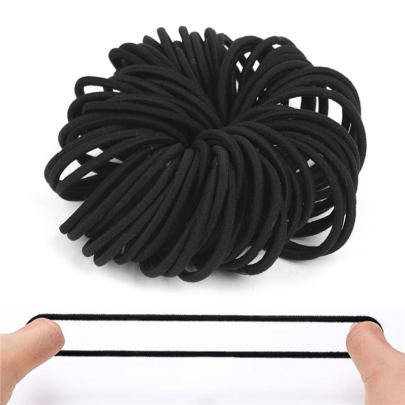 50 Stuks Zwarte Haarbanden Voor Vrouwen Meisjes Stap Size Haar Elastische Elastiekjes Basic Haar Banden Touw Paardenstaart Houder haarbanden Dikke