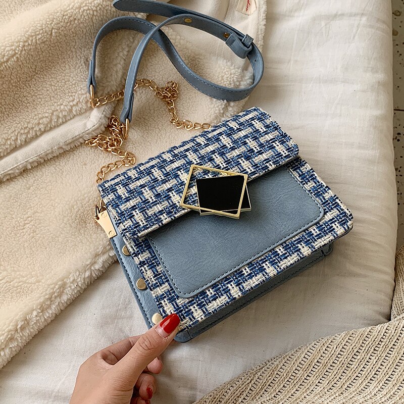 femme rabat carré sac nouvelle laine femmes sac à main serrure chaîne épaule Messenger sac de voyage sac