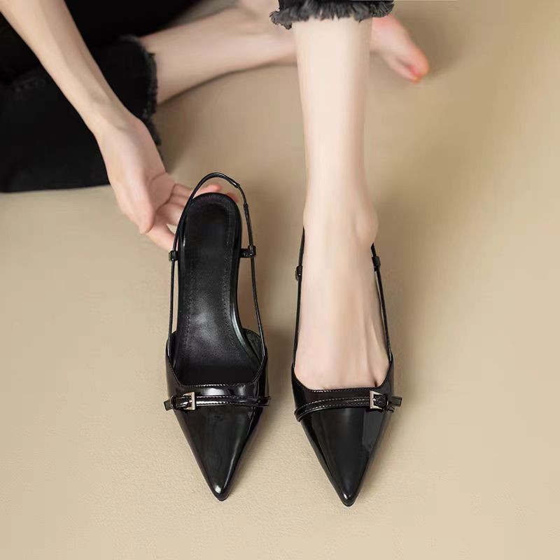 2024 zapatos de de tacones medios sexis con punta estrecha, sandalias de mujer, zapatos de tacón de de de verano, zapatos informales con talón descubierto, zapatillas de vestir