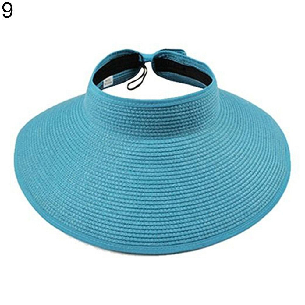 Women's Summer Wide Brim Roll Up Foldable Sun Beach Straw Braid Visor Sun Hat: Red