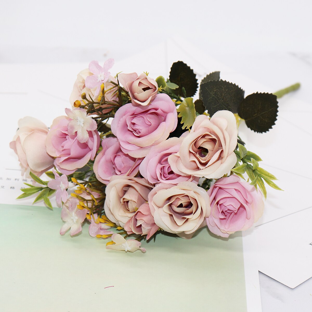 13 huvuden siden rosor brudbukett bröllop juldekoration för hem vas prydnadsväxter blomkruka konstgjorda blommor scrapbooking: 3