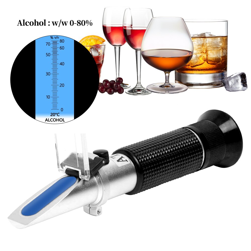 Handheld Alcohol Refractometer Liquor Tester Refractometer Urinometer Detector Monitor of Alcohol Meter 0-80% with ATC 40% Off