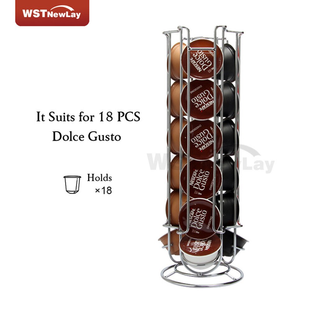 Roterbar kaffepudeholder jern forkromning display kapsel rack stativ opbevaringshylder til dolce gusto kapselholder: -en