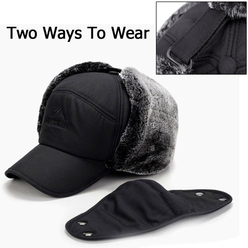 Gorro de invierno negro resistente a la intemperie, bufanda para hombre, suave, cálido, transpirable, de lana, de punto, gorro de invierno con doble capa