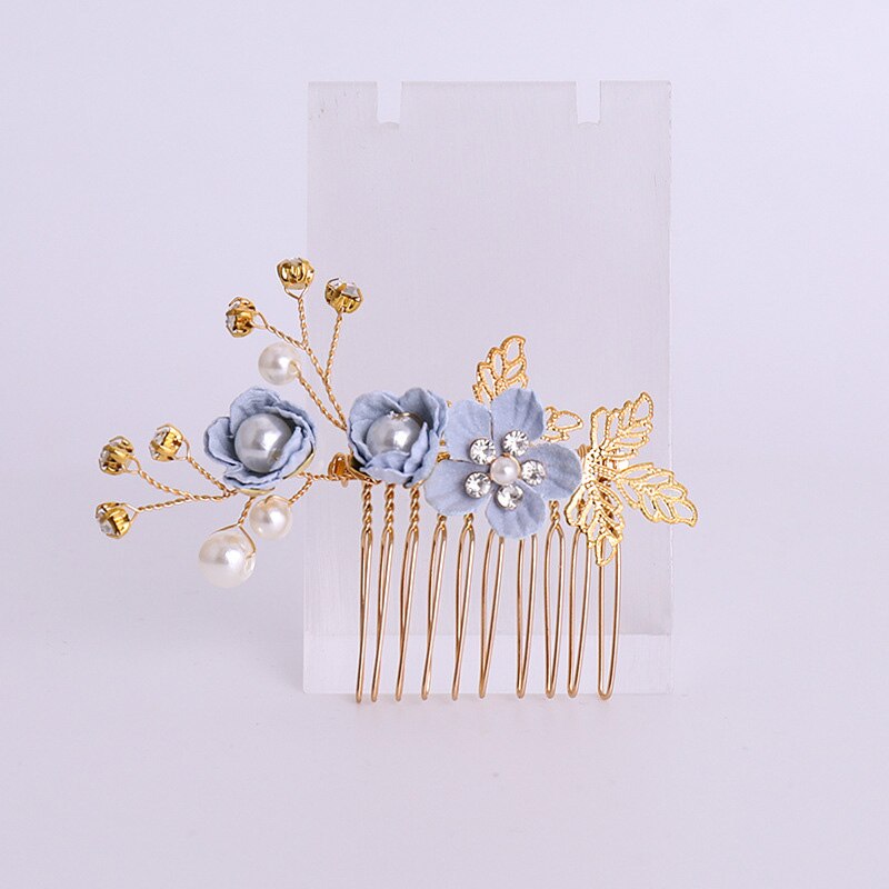 FORSEVEN Handmade Blue Flower Pearl Crystal Hair Comb Hair Pin Hair Sticks Women Girl Headpiece Hair Jewelry Wedding Accessories