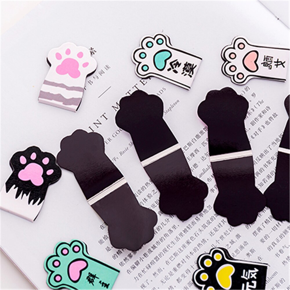 4pcs /Set Cute Cat Paw Magnetic Bookmarks Kawaii Book Markers Stationery Novelty Book Labels Paper Page School Office Supplies