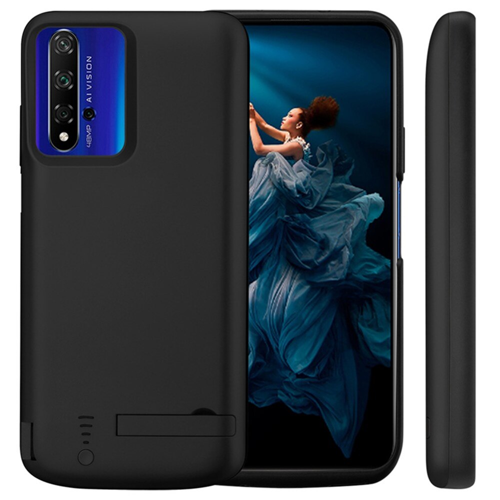 Kqjys 5000mah portátil power bank carregador de bateria casos para huawei nova 5t bateria caso powerbank capa de carregamento caso de energia: Black