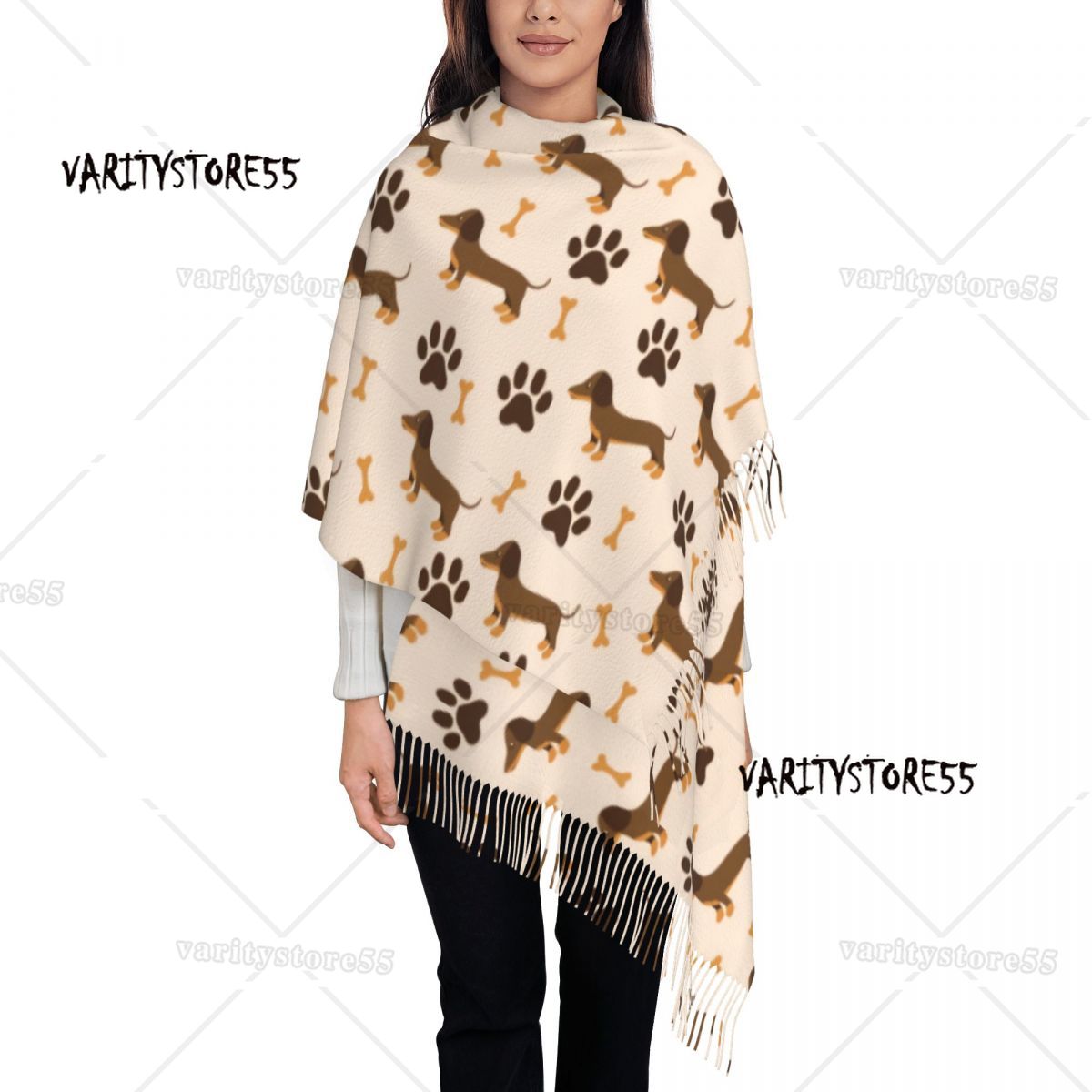 Doxie Florals Dachshund Scarves Women Winter Fall Soft Warm Tassel Shawl Wraps Badger Sausage Dog Scarf: Pink