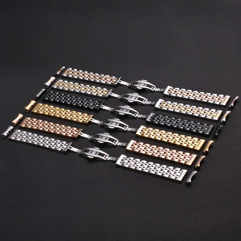 Armband aus gebogenem Ende, Arc-Metall-Armband, 16 mm, 18 mm, 19 mm, 20 mm, 21 mm, 22 mm, massives Edelstahl-Uhrenarmband für TISSOT Butterfly-Schnalle
