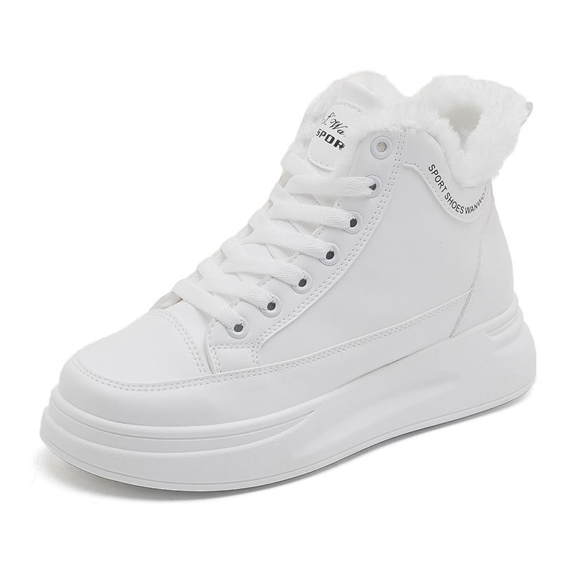 Winterschoenen, warme schoenen voor dames, platformschoenen, casual pluche hoge sneakers, dikke sneakers voor dames, damesschoenen met mandje: Wit / 5
