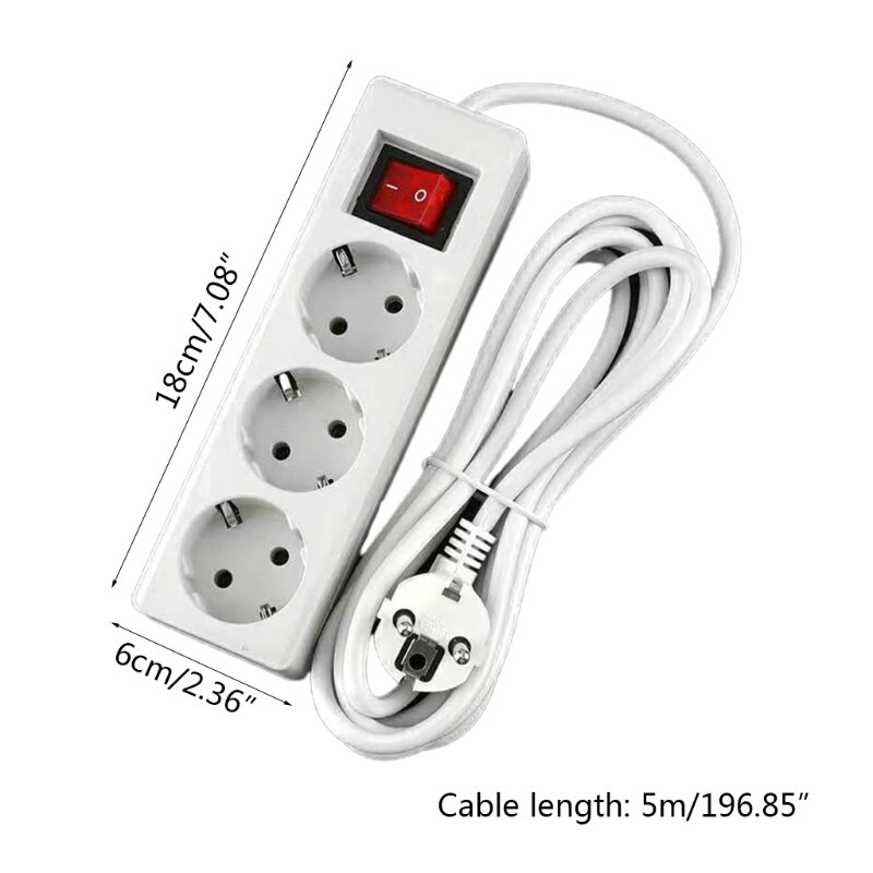 EU Standard German Type Power Strip 3/4/5 Sockets in Row Flat Adapter Light Switch with Surge Protector Extension Cable