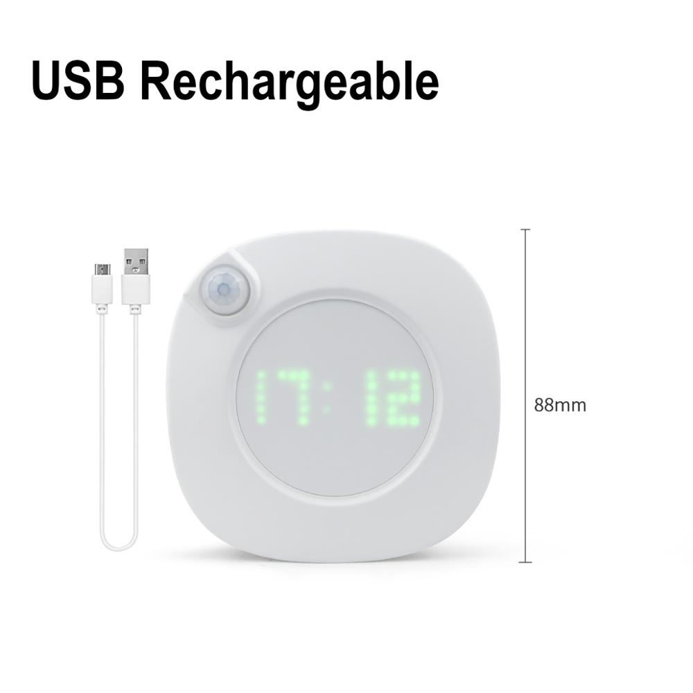 Led Tijd Display Wandklok Pir Motion Auto Op Off Nachtlampje Magneet Wc Slaapkamer Lamp Usb Oplaadbare Power Smart torenuurwerk: USB Rechargeable