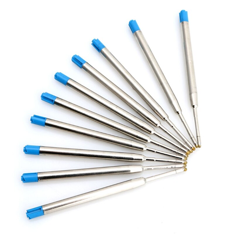 10pcs Universal Standard Style Blue Ink 1MM Medium Nib Ball Point Pen Refills