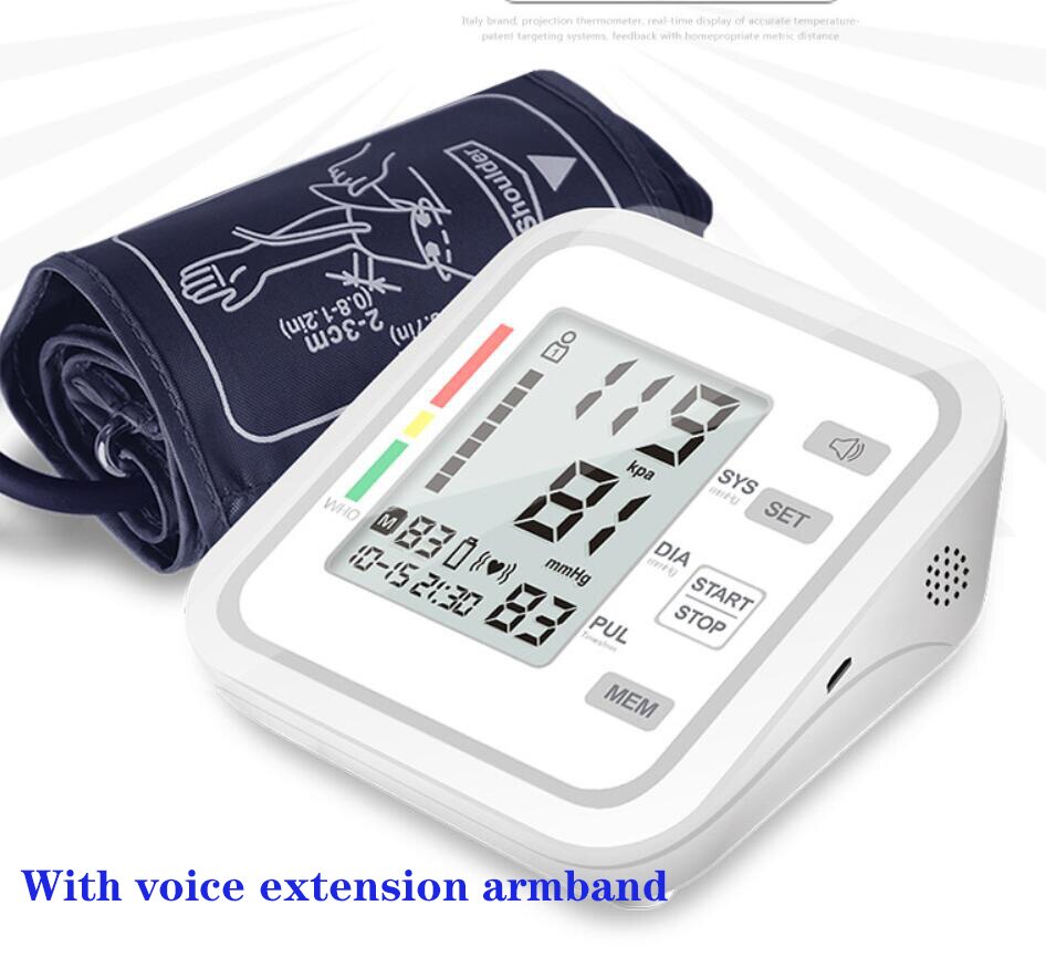 Engelsk intelligent overarms blodtryksmåler hjemmeblodtryksmåler automatisk blodtryksmåler med stemme: Med stemmeforlængelse