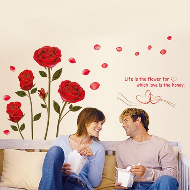 Removable Red Rose Life Is The Flower Quote Wall Sticker Mural Decal Home Room Art Decor DIY Romantic Delightful 6055