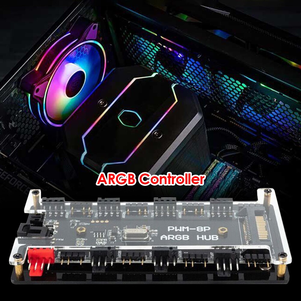 Remote Control PWM Fan Hub 8 Port 4-Pin PWM Fan 1 to 8 3-Pin ARGB Addressable RGB LED Hub