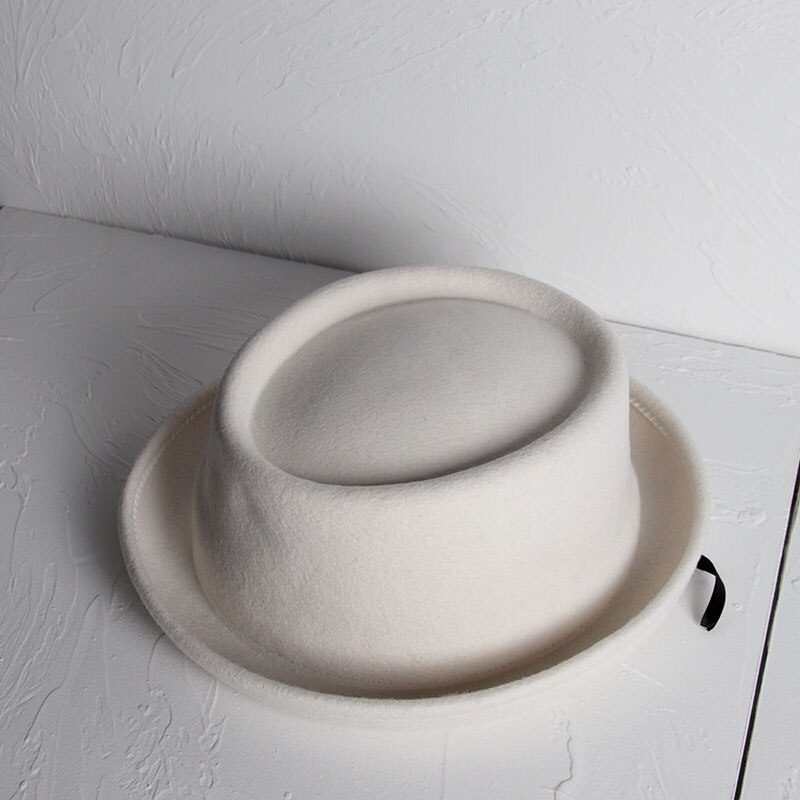 100% Wol Vrouwen Wit Fedora Hoed Met Wedstrijd Brede Rand Jazz Hoed Lady Vilt Kerk Hoed Maat 56-58cm: White5