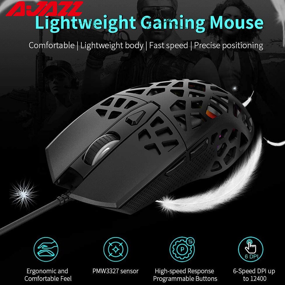 Ajazz AJ339 Bedrade Gaming Muis Lichtgewicht 6 Knoppen 12000Dpi Optische Sensor Muizen Honingraat Rgb Muis Voor Pc Laptop