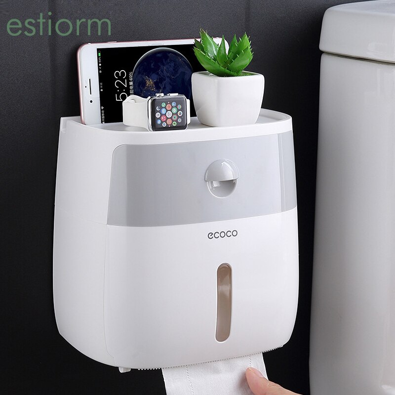 Wall Mounted Toilet Paper Holder,Waterproof Tissue Box,Bathroom Paper Towel Holder with Storage Box - Toilet Paper Dispenser