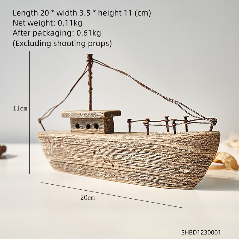 Wooden Ship Model Modern Home Decoration Iron Retro Sailboat Figurines Office Desk Decorative Birthday Christmas: Wood color-A