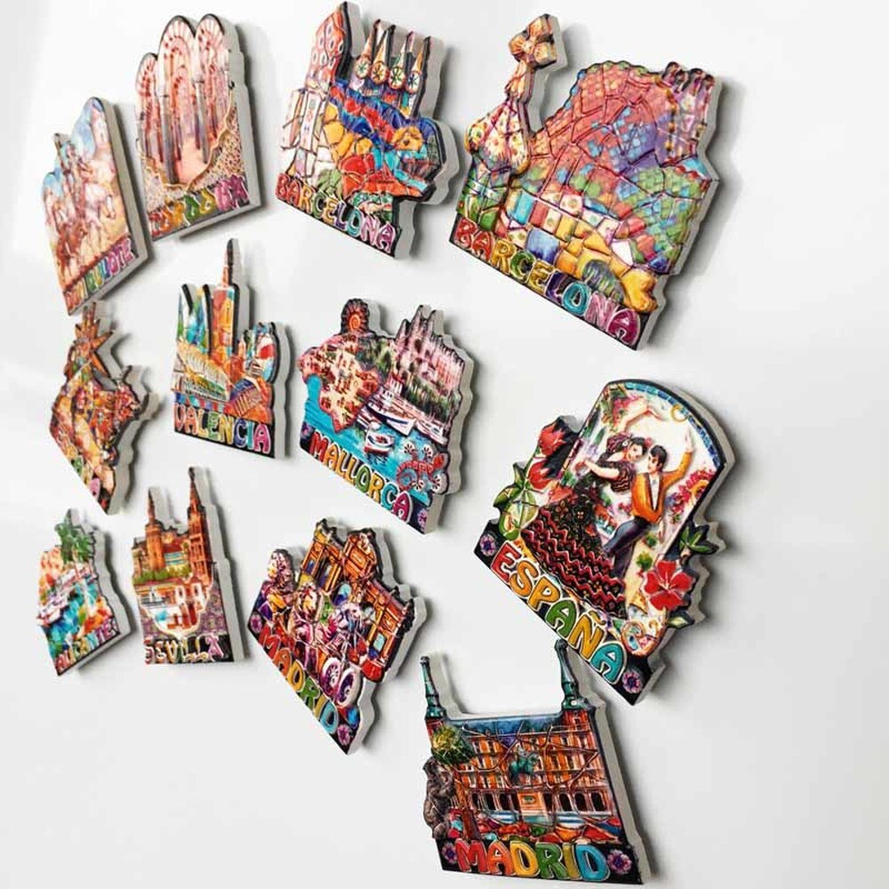 Réfrigérateur aimants Souvenirs en espagne | Réfrigérateur barcelone Madrid majorque valence séville Corvador Flamingo Girona bâtiment célèbre