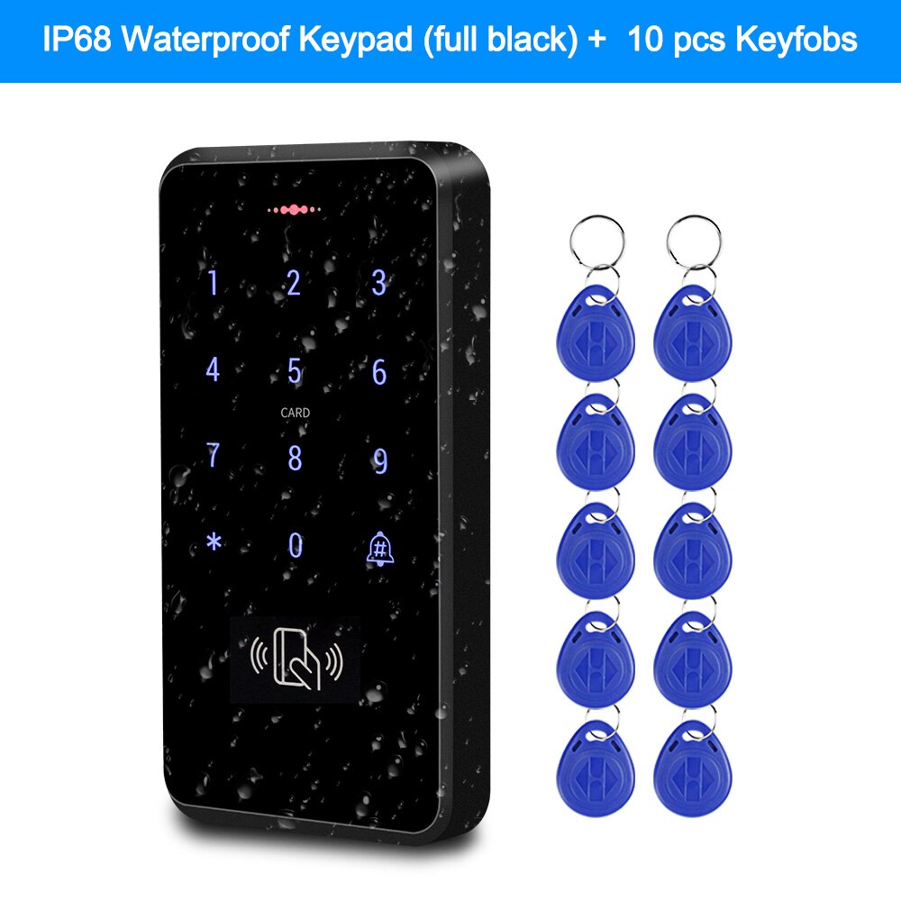 Outdoor IP68 Waterproof RFID Keypad Touch Access Control System Rainproof WG26/34 125KHz Card Reader with 10pcs Keyfobs: IP68 Black Keypad