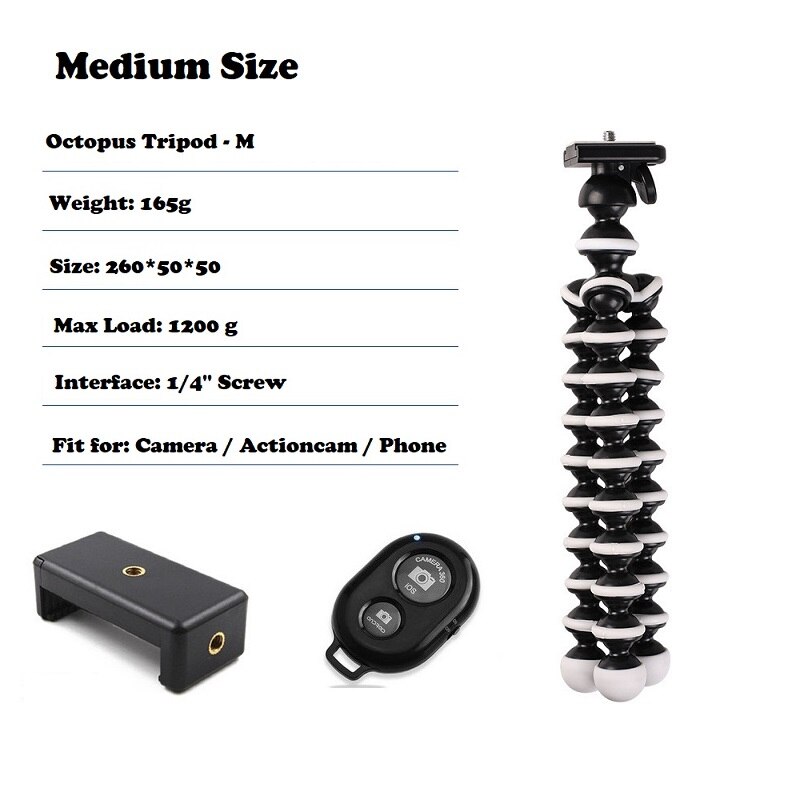 Bläckfisk flexibelt stativ gorillapod för telefon telefon mobiltelefon smartphone dslr och kamera bord skrivbord mini stativ: Svart