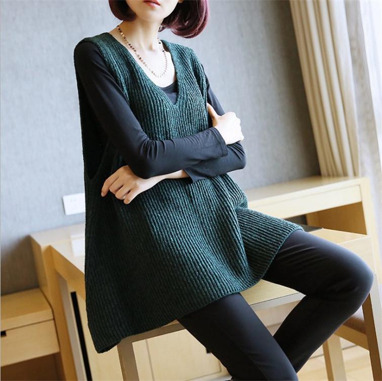 Female Autumn Loose Womens Vest Jackets Waistcoat Woman Hedging Vests Spring Long Ladies Knitted Gilet Coat Sweaters Chaleco: Green