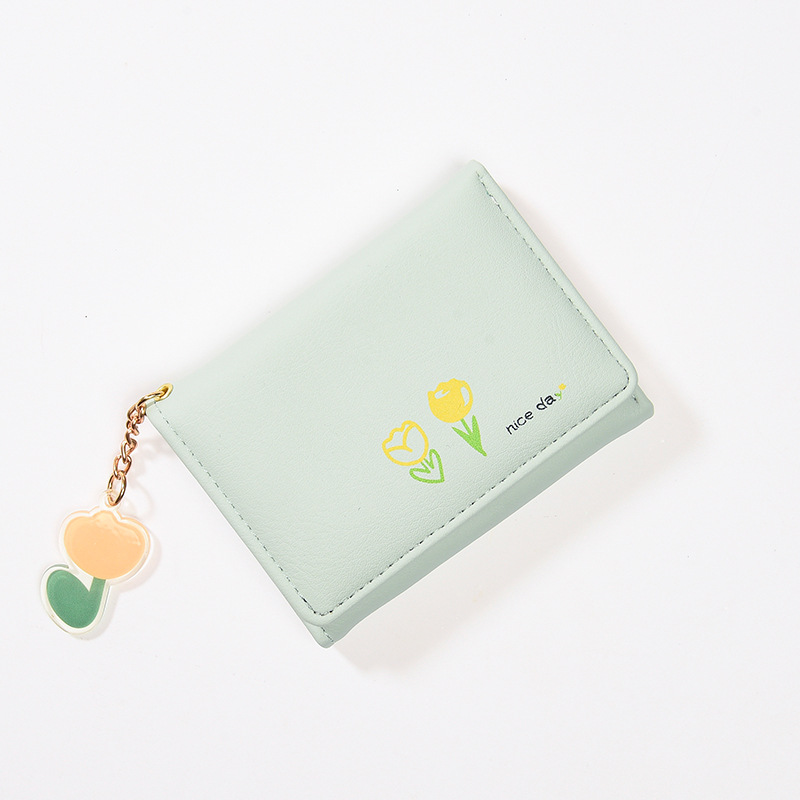Kvinner kort tynn koreansk versjon søt tegneseriebjørn dame liten lommebok student trefoldig lommebok kvinnelig kort myntpung: Himmelblå